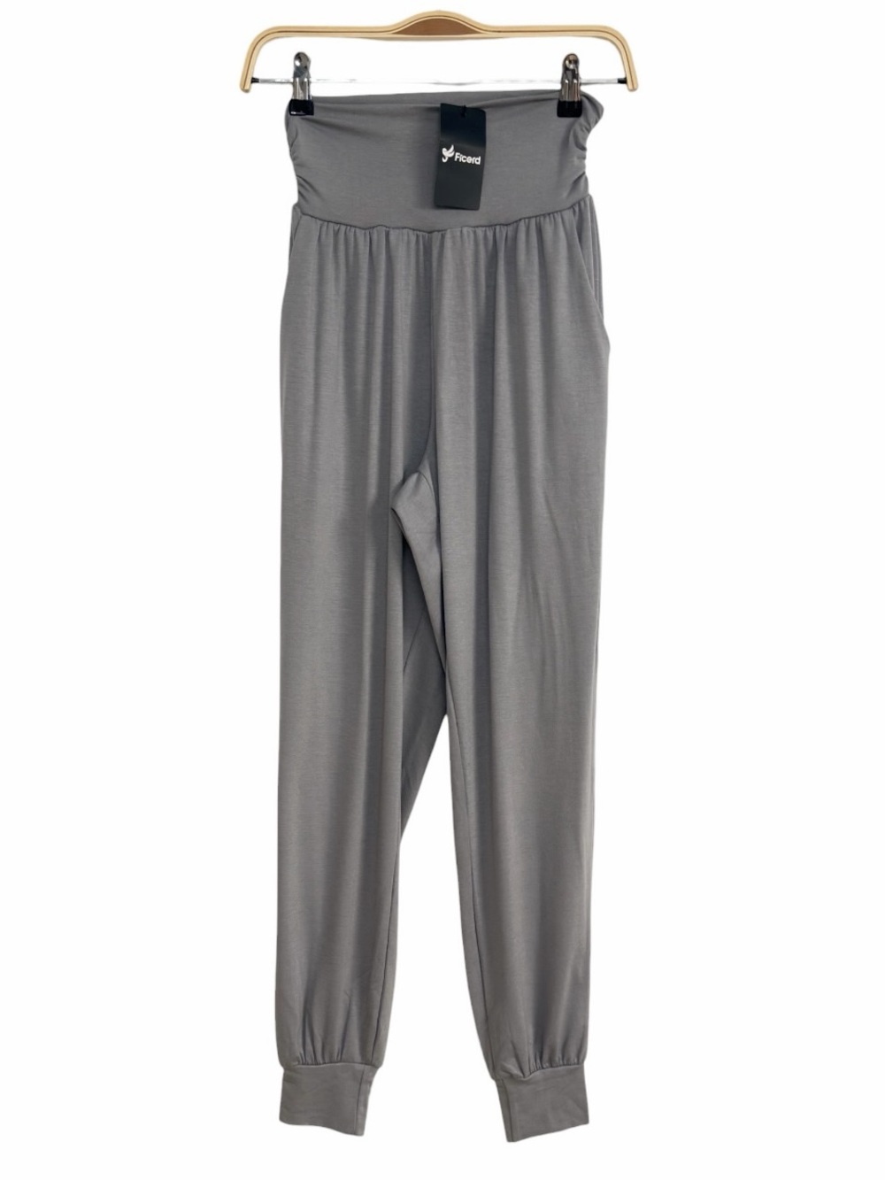 Ficerd Gray High Waist Jogger Pants Small NWT Stretch Lounge Athletic Pocket